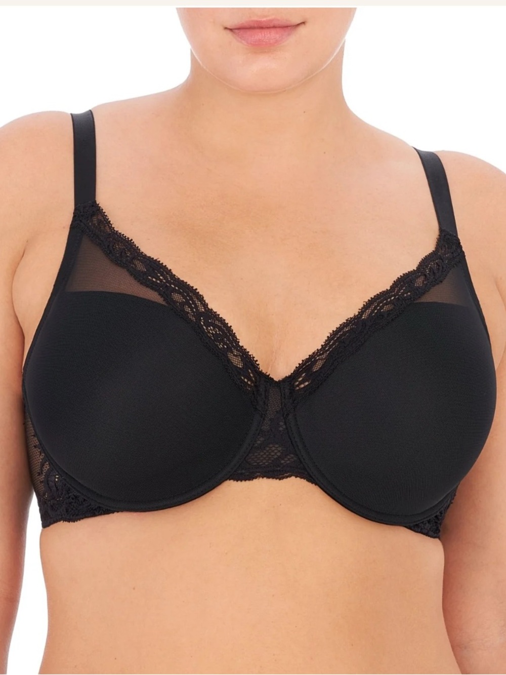 Natori Black Lace Underwire Bra with Sheer Accents